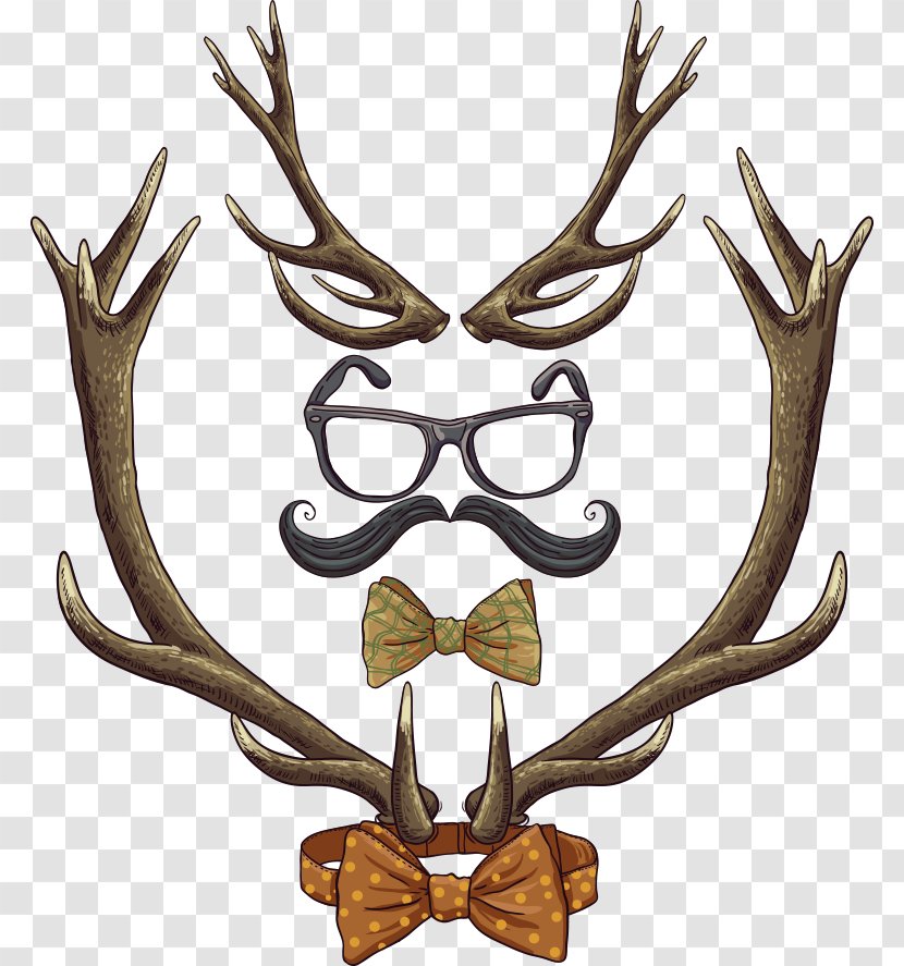 Hipster Reindeer Vintage Clothing - Horn - Beard And Glasses Vector Velvet Bow Transparent PNG