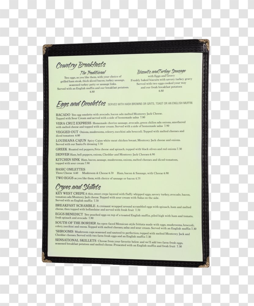 Document - Paper - Menu Cover Transparent PNG