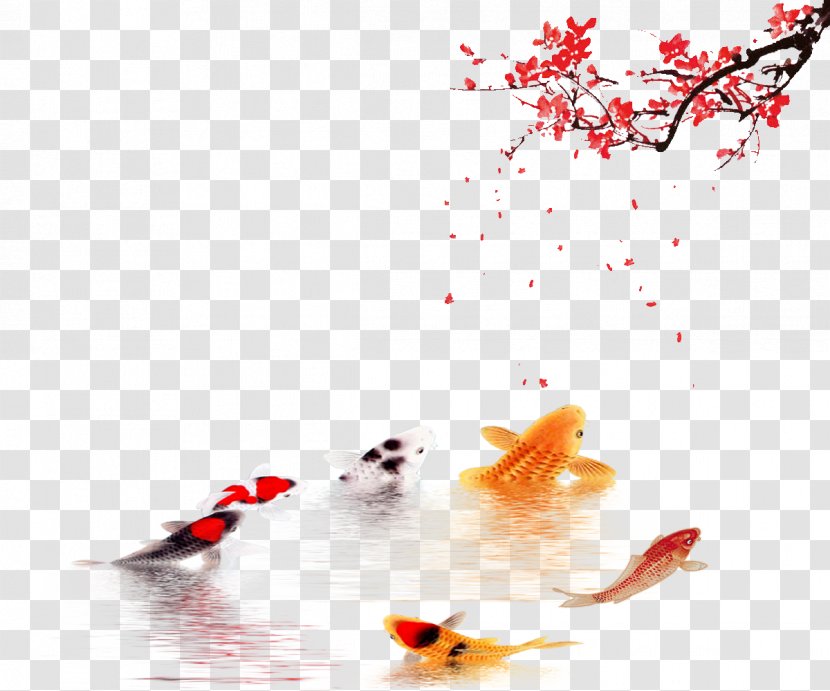 Koi Graphic Design - China Wind Auspicious Wall Painting Transparent PNG