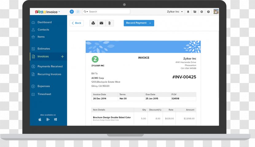 Zoho Office Suite Invoice Corporation Computer Software Accounting - Cloud Computing - Wave Transparent PNG