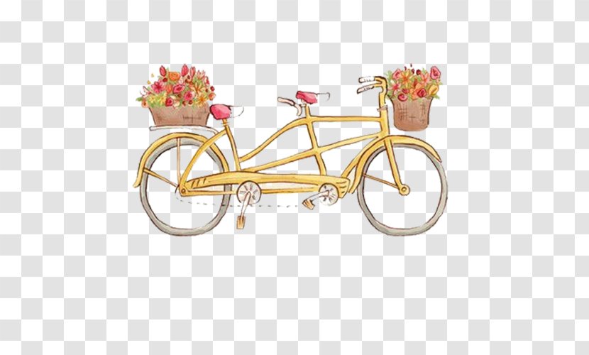 Amsterdam Tandem Bicycle Drawing Illustration - Motor Vehicle - Yellow Bike Transparent PNG