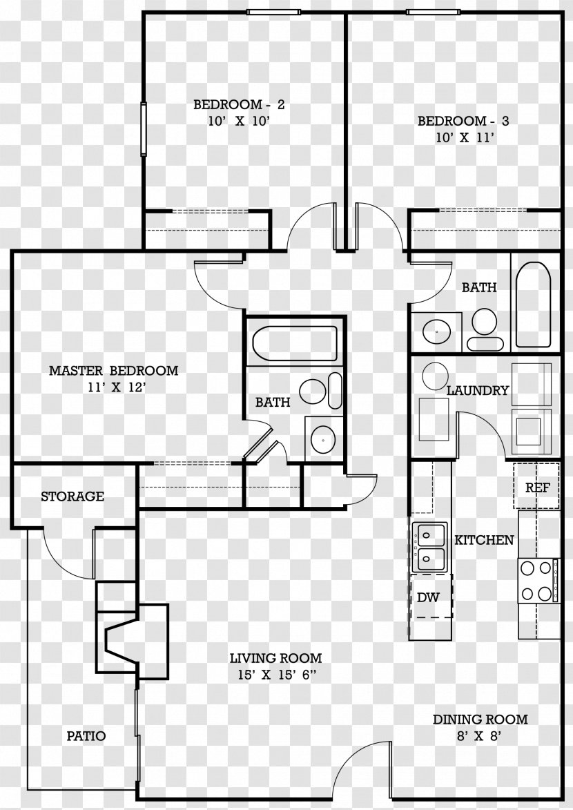 Paper Floor Plan Technical Drawing - Three Rooms And Two Transparent PNG