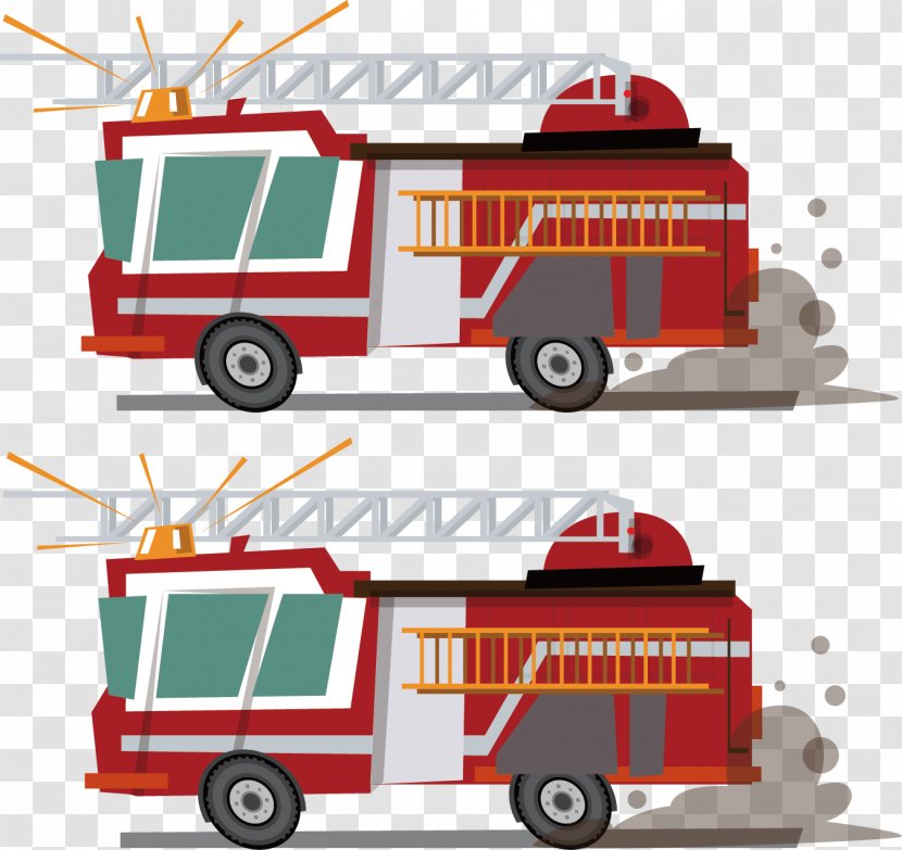Fire Engine Car Station - Vehicle - Vector Transparent PNG