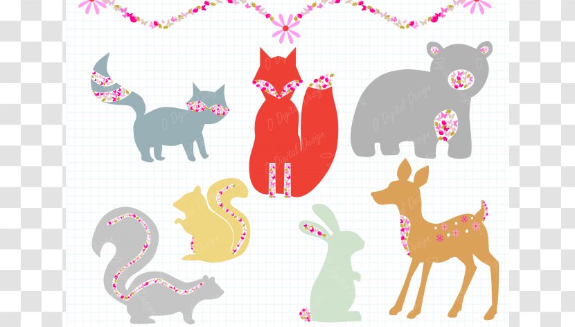 Cat Squirrel Shabby Chic Woodland Clip Art - Pink - Forest Bunny Cliparts Transparent PNG