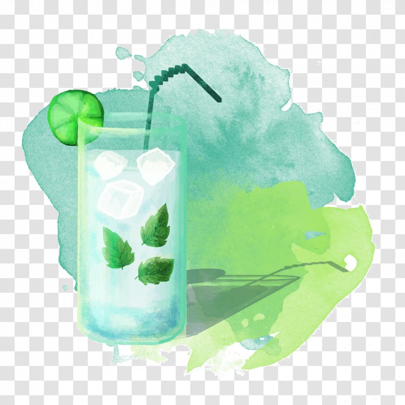Mojito Watercolor Painting Drink Ice - Hand Painted Summer Vector Illustration Transparent PNG