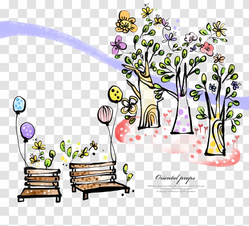 Bench Illustration - Flora - Flower Tree Chair Transparent PNG