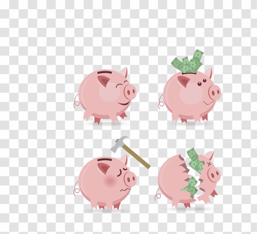 Piggy Bank Euclidean Vector - Snout - Red Four Cartoon Transparent PNG