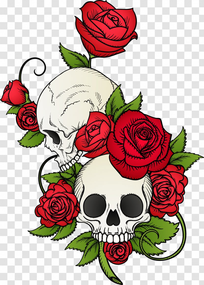 Calavera Skull Rose T-shirt Drawing - Order - Vector Hand Painted And Flowers Transparent PNG