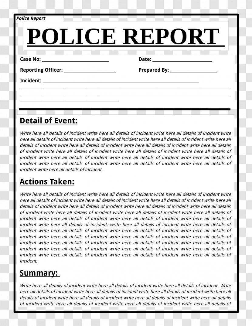 Template Police Document Report Form Transparent PNG