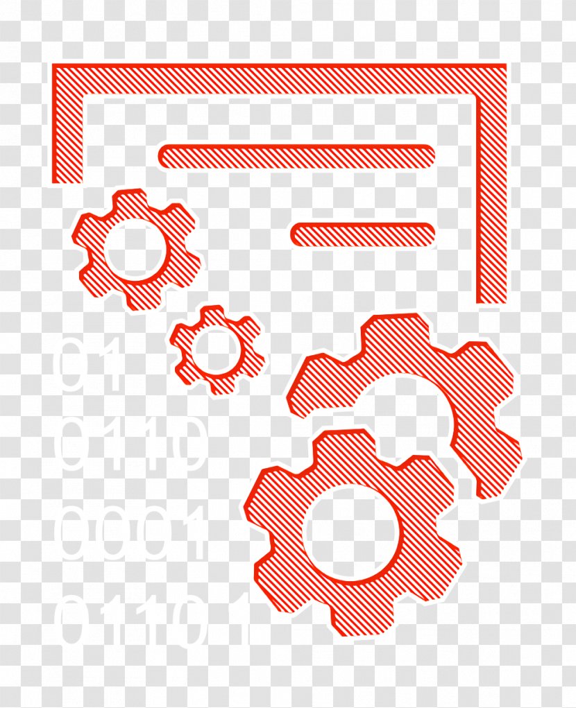 Data Icon Interface Management Symbol With Gears And Binary Code Numbers - Icons - Orange Transparent PNG