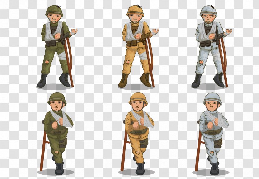 Soldier Euclidean Vector Wounded In Action Clip Art - Cartoon Disabled Soldiers Transparent PNG