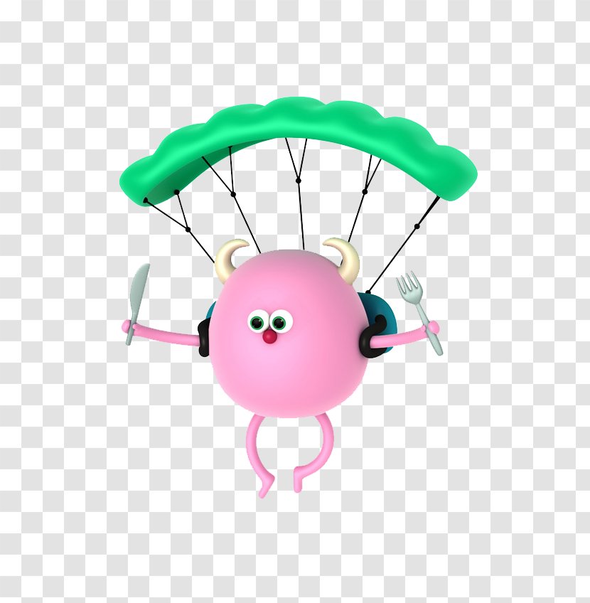 Animation Illustration - Behance - Green Parachute Pink Circle Painted Doll Body Transparent PNG