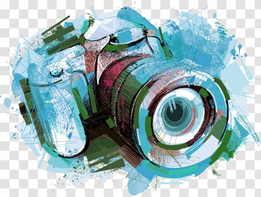 Camera Photography Drawing Clip Art - Plastic - Blue Fresh Decoration Pattern Transparent PNG
