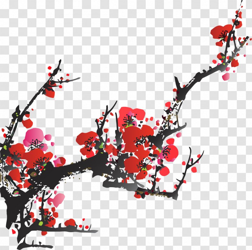 Ink Wash Painting Plum Blossom - Tree - Bright Transparent PNG