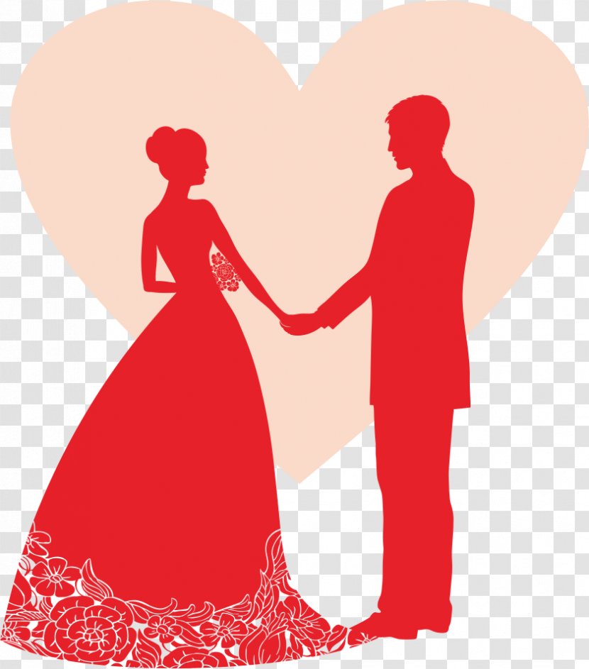 Wedding Invitation Reception Banner Party - Heart - Silhouette Of Bride And Groom Transparent PNG