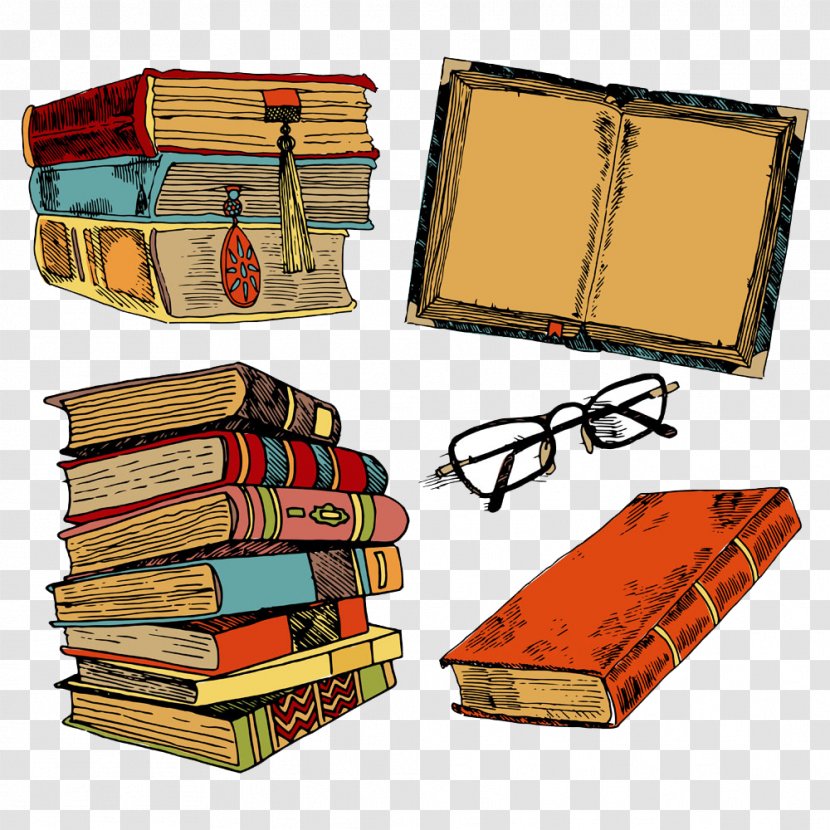 Book Drawing Sketch - Royaltyfree - Vintage Books And Glasses Transparent PNG