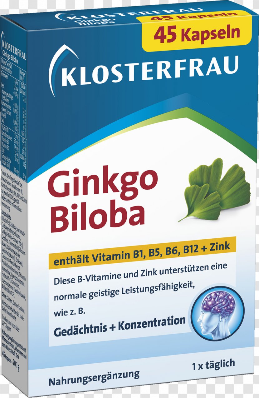 Dietary Supplement Ginkgo Biloba Klosterfrau Healthcare Group Capsule Extract - Ginkgo-biloba Transparent PNG