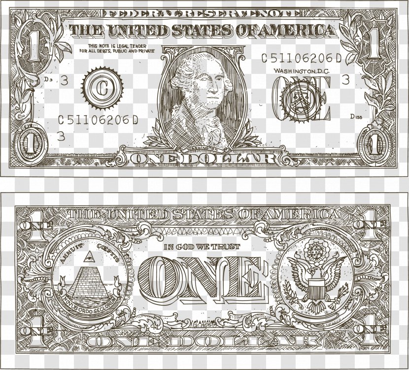 Paper Cash Banknote United States Dollar One-dollar Bill - Hand-painted Bills Transparent PNG
