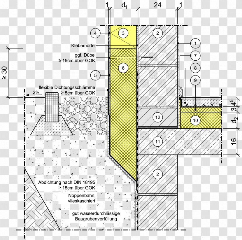 Building Masonry Veneer DIN 18195 Floor Plan Technical Drawing Transparent PNG