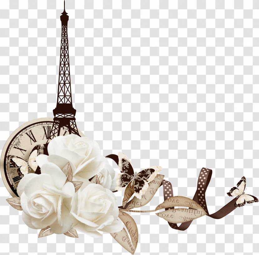 Eiffel Tower - Europe - White Flower Decoration Transparent PNG