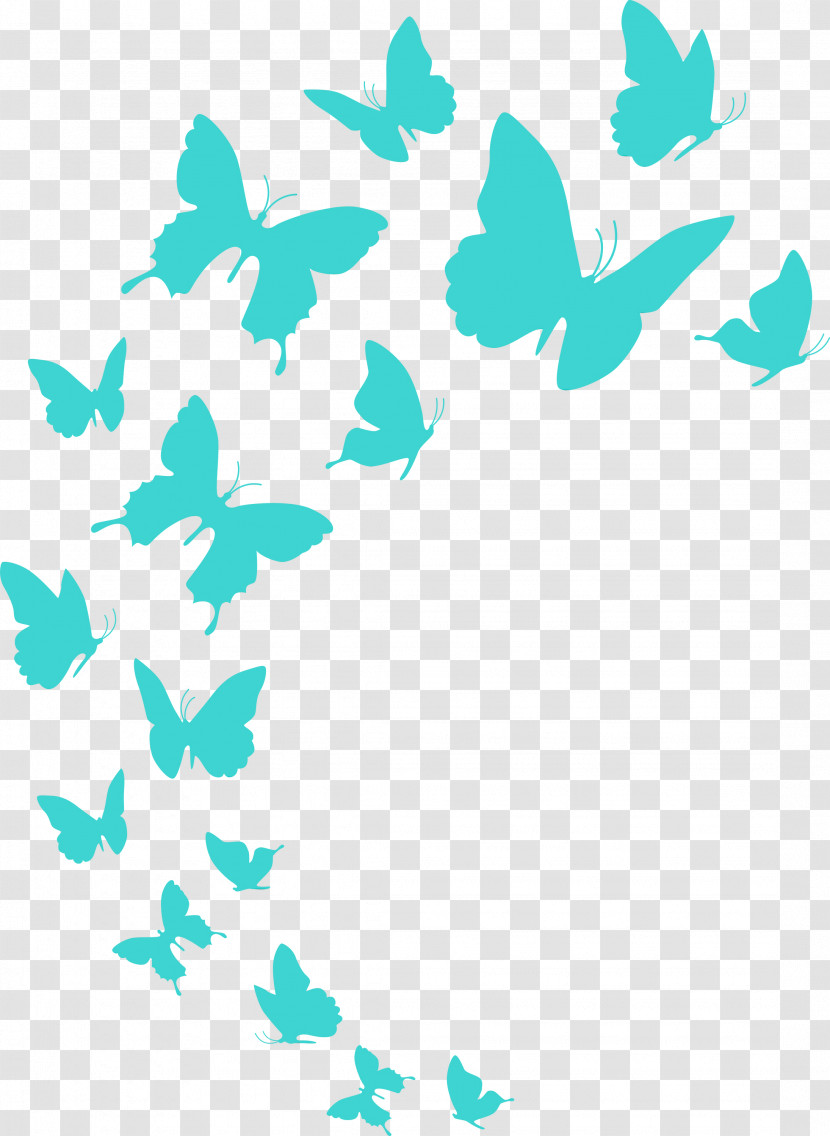 Leaf Green Butterflies Turquoise Pattern Transparent PNG