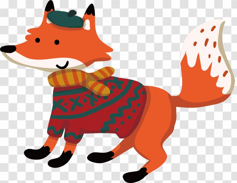 Cartoon Fox Winter Illustration - Small To Medium Sized Cats - Vector Transparent PNG