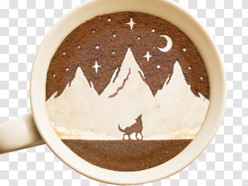 Coffee Latte Cafe Leftovers Painting - Night Wolf Pull Flowers Transparent PNG