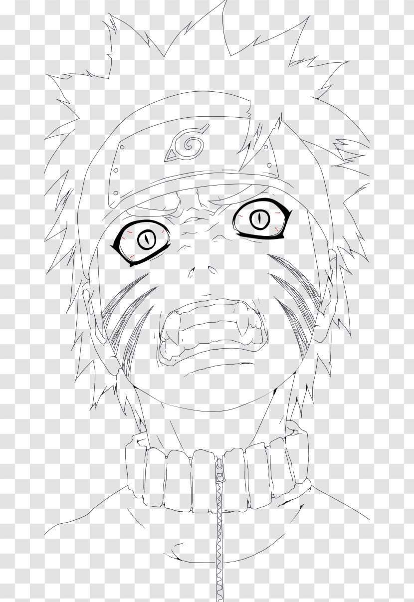 Naruto Uzumaki Kurama Line Art Nine-tailed Fox Black And White - Cartoon - Lineart Transparent PNG