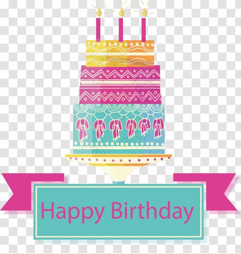 Birthday Cake Torte Pink - Buttercream - Retro Pattern Transparent PNG