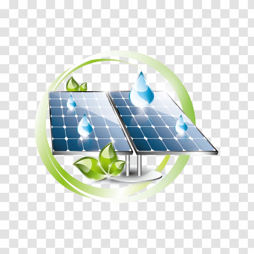 Solar Panel Power Energy - Technology - Vector And Water Droplets Transparent PNG