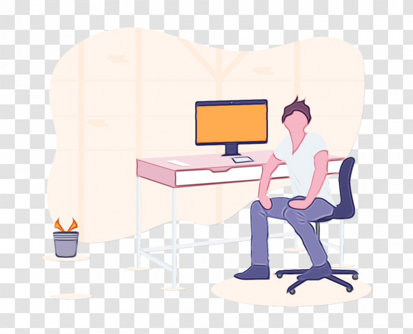 Cartoon Sitting Furniture Computer Desk Desk Transparent PNG