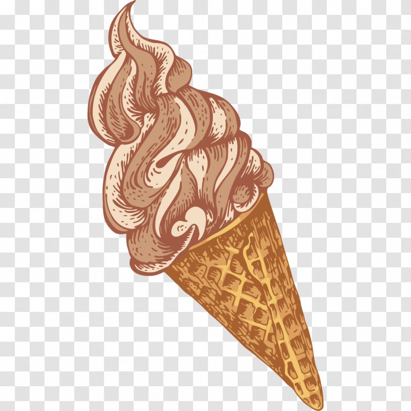 Chocolate Ice Cream Cone Sundae - Watercolor Painting - Cartoon Hand Painted Transparent PNG