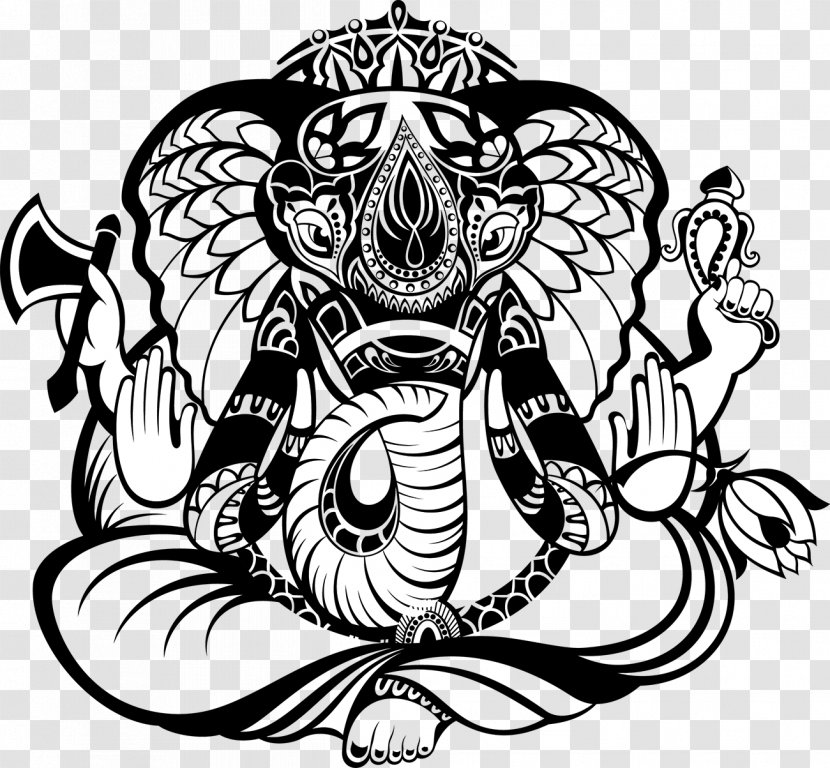Ganesha Deity Line Art Illustration - Carnivoran - Tattoo Transparent PNG