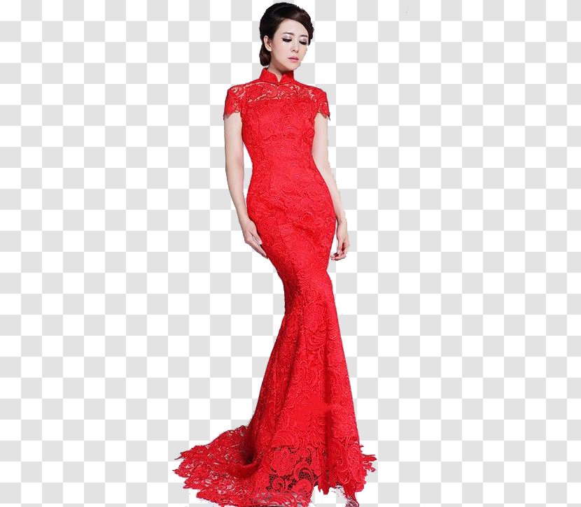 Wedding Dress Evening Gown Sleeve Cheongsam - Fashion Design - Red Clothes Transparent PNG