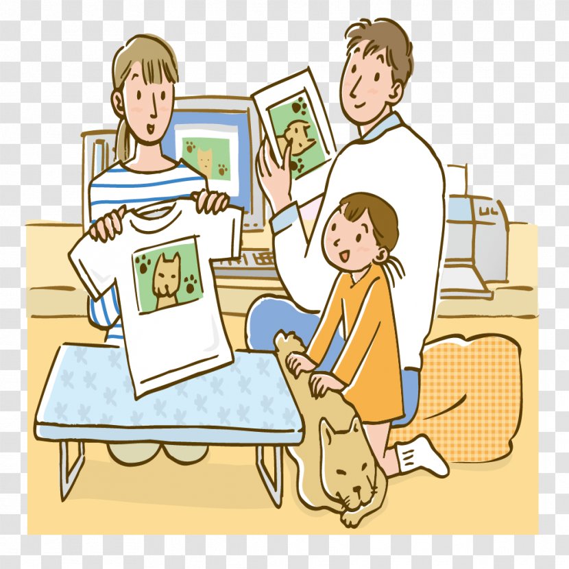 T-shirt Drawing Photography Illustration - Learning - Pet And A Family Of Three Transparent PNG