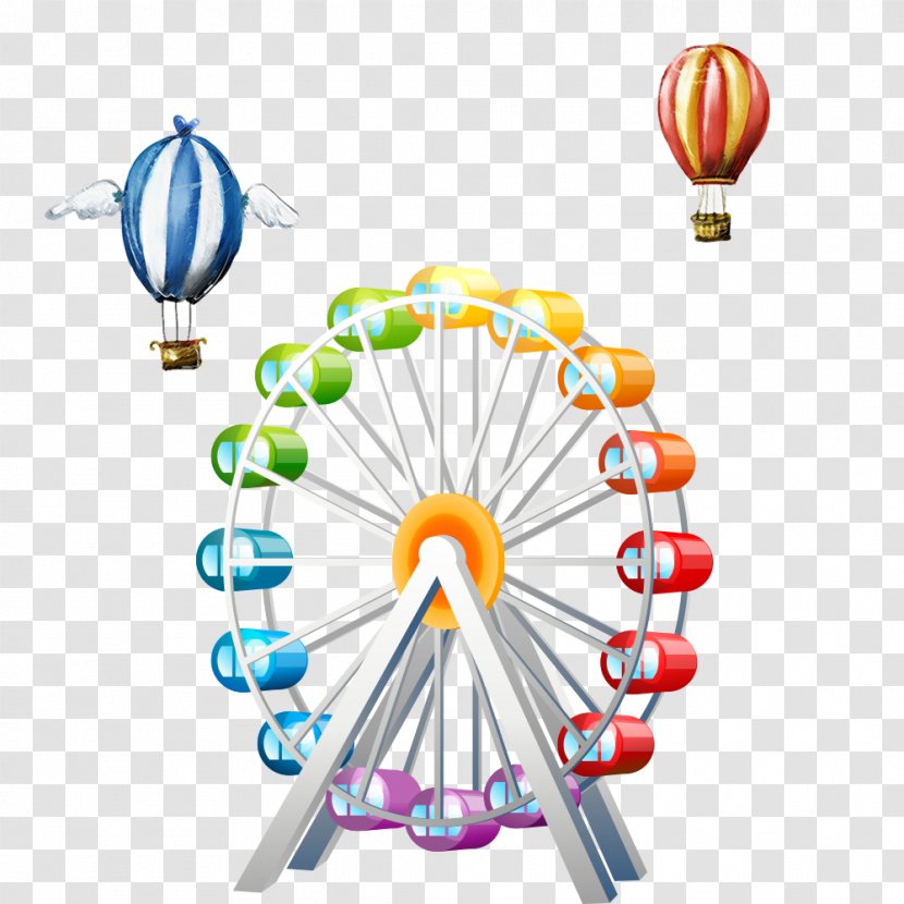 Vector Graphics Clip Art Amusement Park Illustration Ferris Wheel - Hot Air Balloon - Ferries Transparent PNG