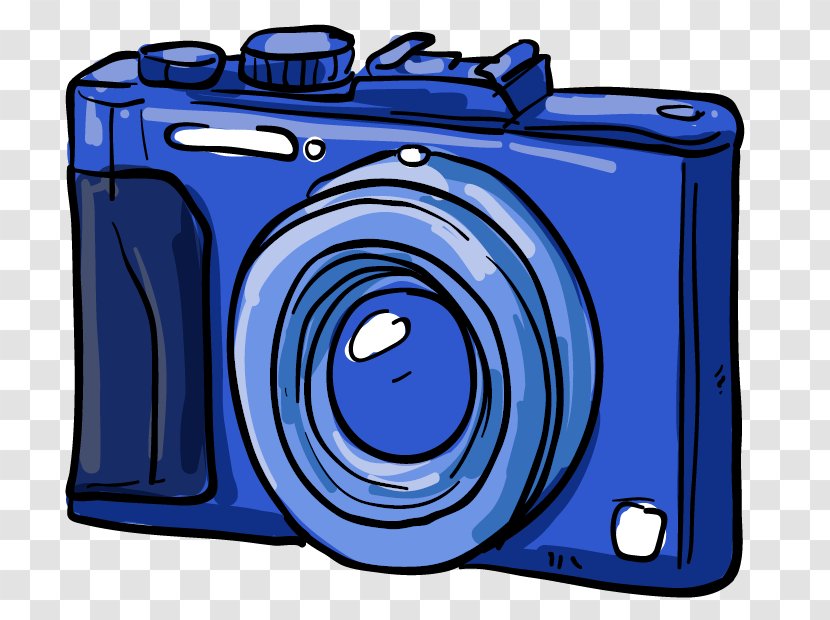 Digital SLR Mirrorless Interchangeable-lens Camera - Cartoon Hand Painted Blue Transparent PNG