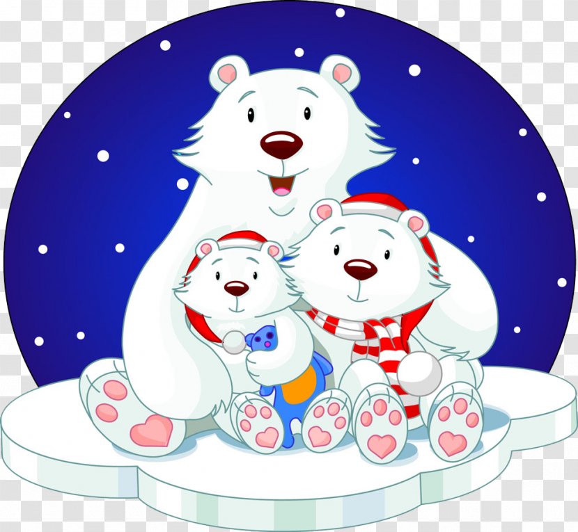 Polar Bear Holiday Clip Art - Cartoon - Three On Ice Transparent PNG