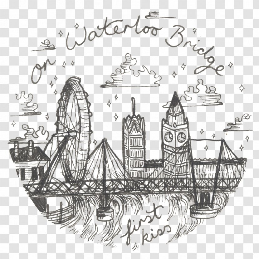 Sketch Illustration Font Pattern Line - Art - Waterloo Bridge At Night Transparent PNG