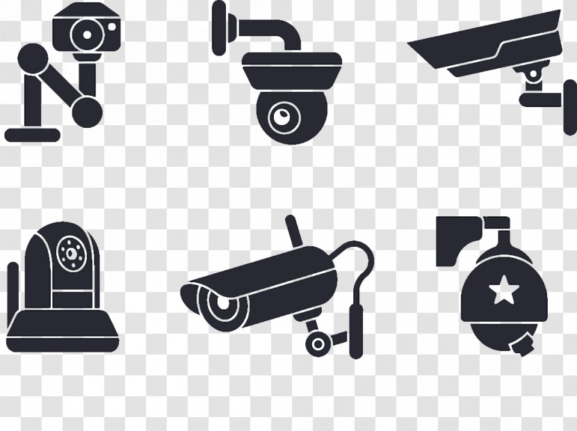 Wireless Security Camera Closed-circuit Television Clip Art - Logo - Flat Black And White Electronic Equipment Monitoring Transparent PNG