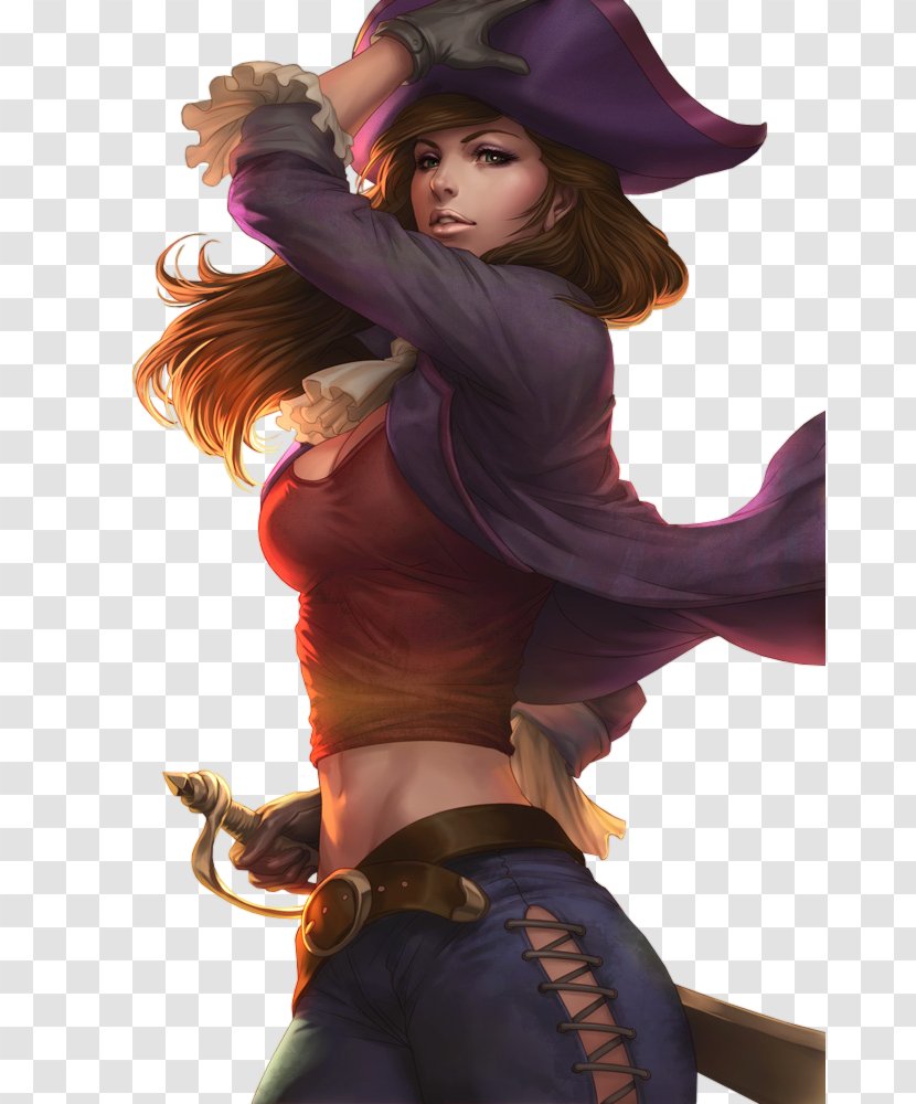 Piracy Female Woman Drawing Art - Purple - Pirate Transparent PNG