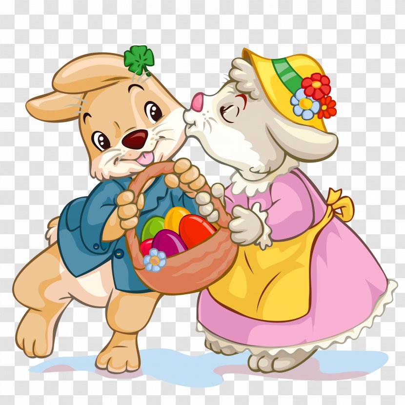 Easter Bunny Love Egg Clip Art - Flower - Bunnies With Basket Clipart Transparent PNG