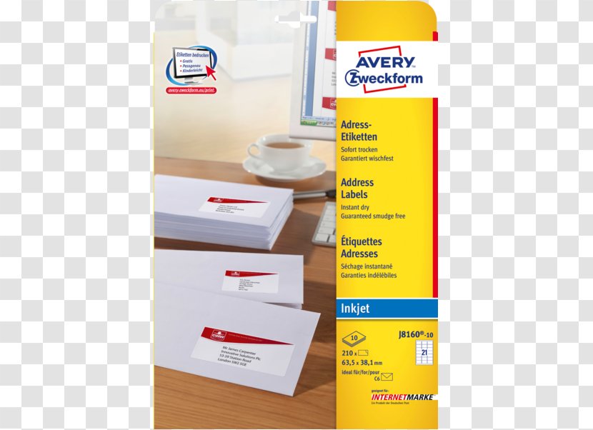 Standard Paper Size Label Avery Zweckform Dennison - Sticker - Inkjet Material Transparent PNG