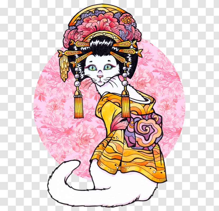 Geisha Cat Clip Art - Silhouette - Design Transparent PNG