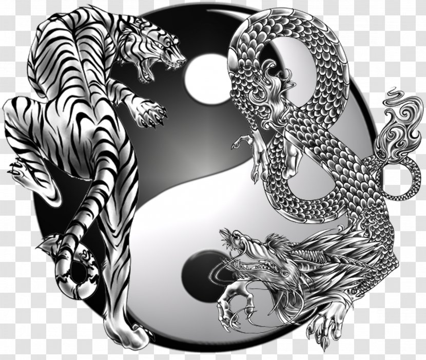 Yin And Yang Chinese Dragon Fire Symbol - Fictional Character - Tiger Woods Transparent PNG