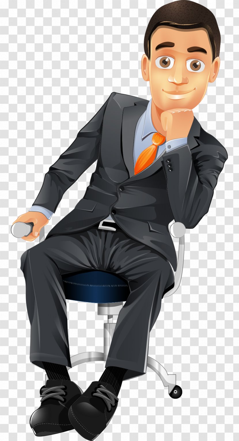 Cartoon Character Businessperson - Office - Hand-painted Business Man Sitting On A Chair Transparent PNG
