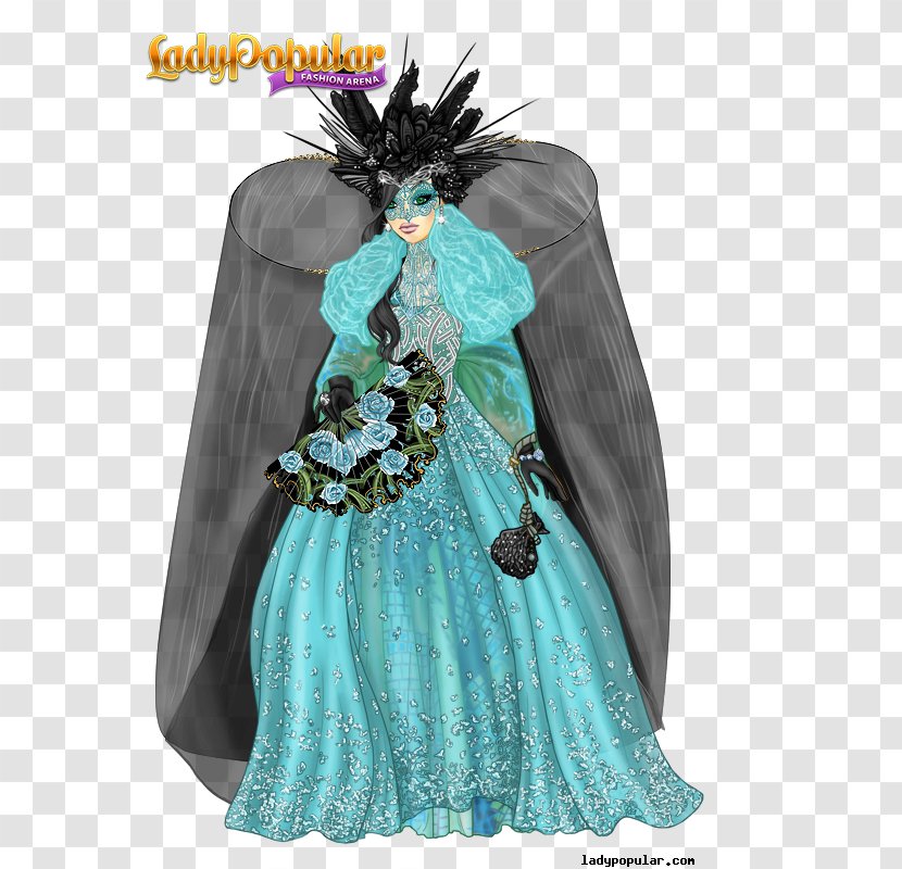 Lady Popular Costume Design Outerwear Turquoise - Figurine - Venice Carnival Transparent PNG