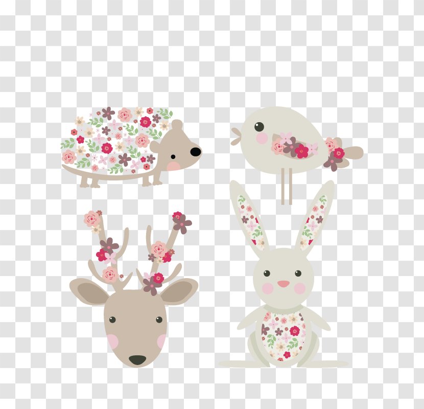 Vector Floral Animals - Rabits And Hares - Drawing Transparent PNG