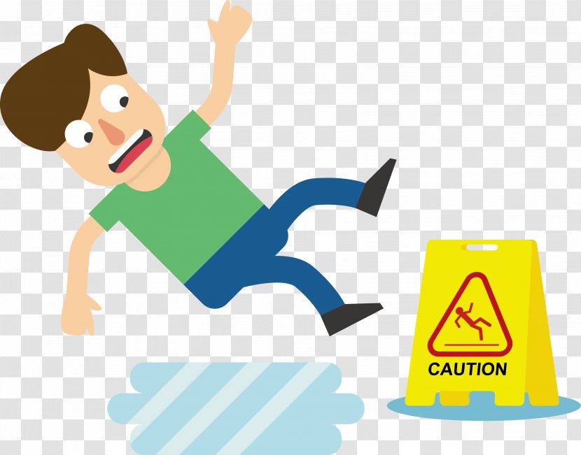 Wet Floor Sign Cartoon Clip Art - Area - Slipping Man Transparent PNG