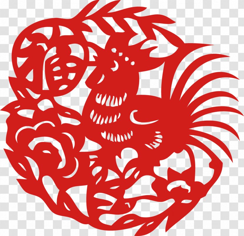 Chicken Paper Chinese New Year Zodiac - Frame - Paper-cut Window Grilles Send Blessing In Transparent PNG